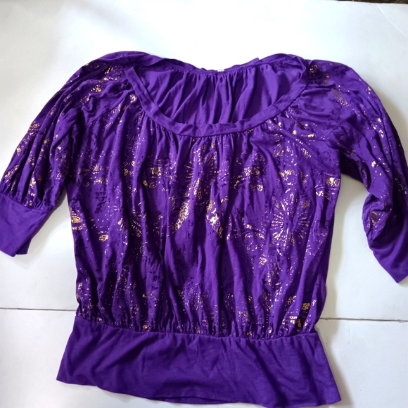 GIANNI BINI szS purple and gold short sleeve shirt - Picture 3 of 9